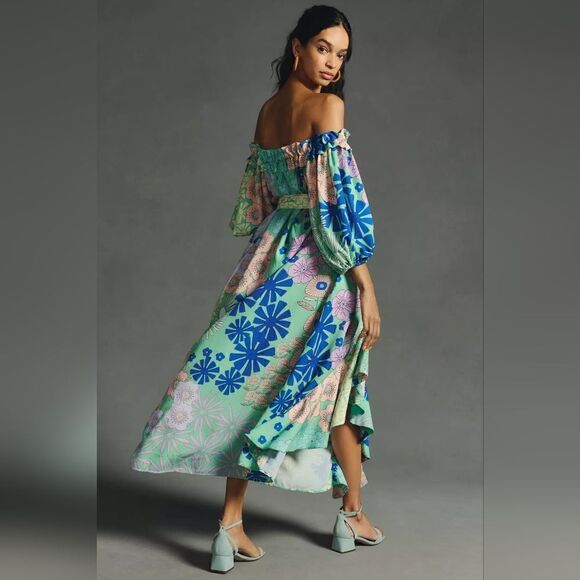 Anthropologie Oopscool Off-The-Shoulder Printed Dress Size Medium NWT - Picture 3 of 14